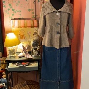 Free People Denim Midi Skirt Button Front Sz 12